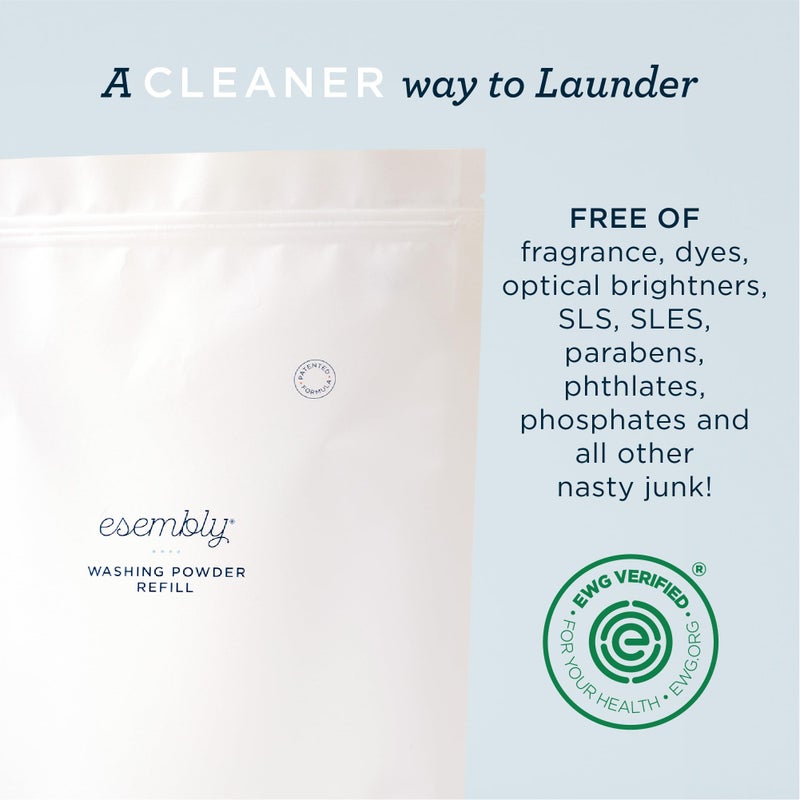 Esembly Laundry Washing Powder â€“ HE Mineral Based Detergent for All Household Laundry and Cloth Diapers â€“ Patented, Fragrance-Free, EWG Verified, Earth-Friendly, (6lb Refill Bag No Scoop) - Image 2