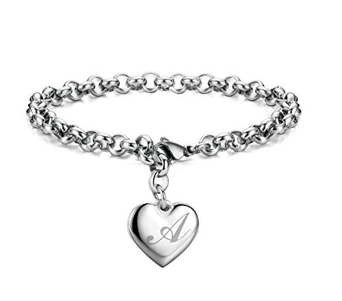 Monily Initial Charm Bracelets for Women Stainless Steel Charm Bracelets for Women Letters A Alphabet Heart Bracelet Jewelry Gifts for Women - Image 2