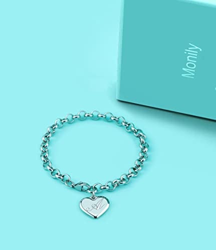 Monily Initial Charm Bracelets for Women Stainless Steel Charm Bracelets for Women Letters A Alphabet Heart Bracelet Jewelry Gifts for Women - Image 5