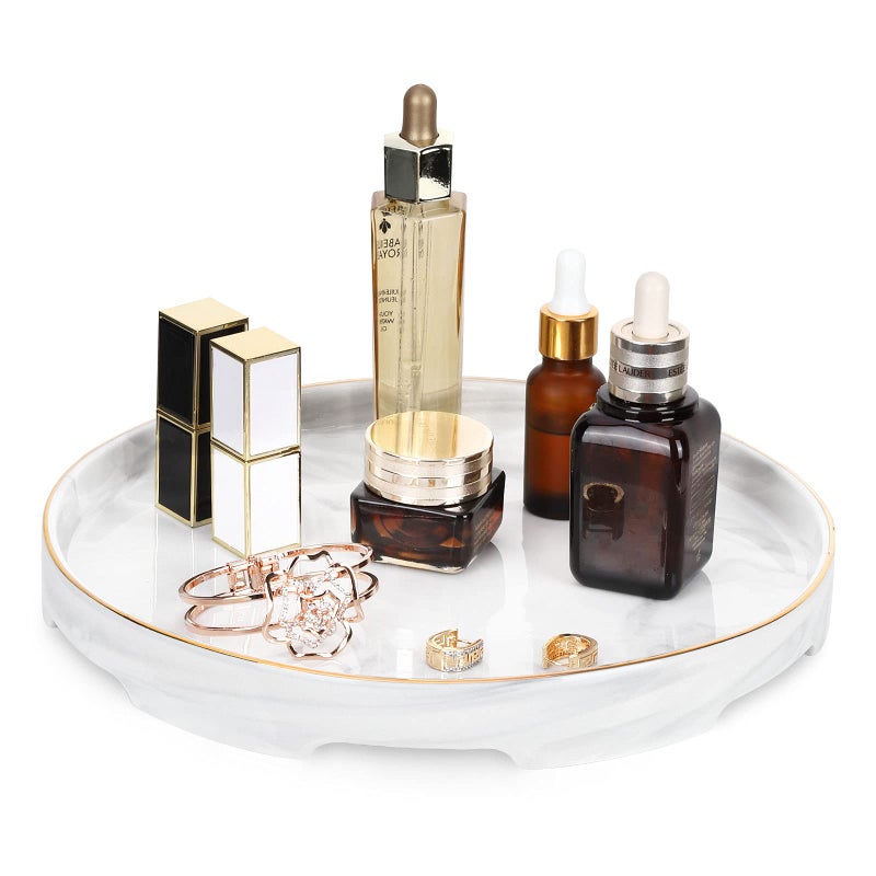 Shinowa Shinowa Ceramic Decorative Tray Bathroom Vanity Tray Perfume Tray Cosmetic Tray for DresserTops Office Living Room Kitchen Countert White Marble 