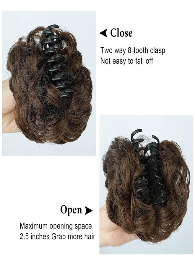 Aternal Claw Clip Messy Bun Hair Piece - Synthetic Human Brown Hair Buns Wavy Curly Chignon Extensions for Tousled Updo - Ponytail Hairpieces Scrunchie With Clip for Women, BROWN - Image 3