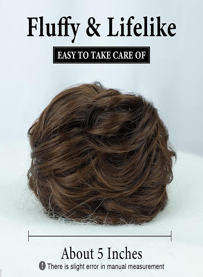 Aternal Claw Clip Messy Bun Hair Piece - Synthetic Human Brown Hair Buns Wavy Curly Chignon Extensions for Tousled Updo - Ponytail Hairpieces Scrunchie With Clip for Women, BROWN - Image 2