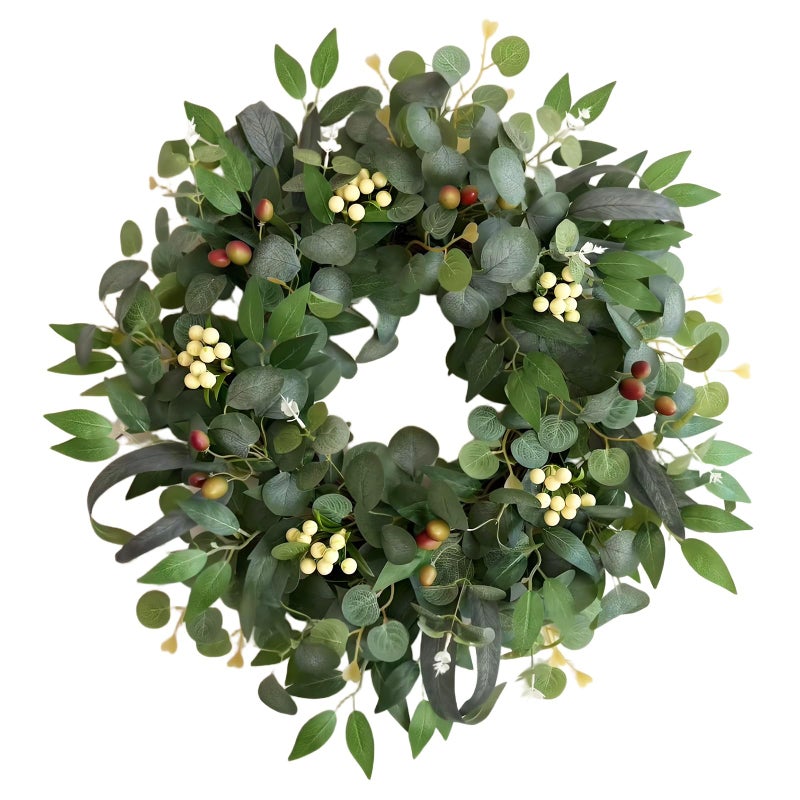 Ecerangus 22-24" Eucalyptus Wreaths for Front Door,Spring Summer Fall Autumn Winter Wreaths,Large Eucalyptus Greenery Wreath with Olive Leaves Berries for Front Door Outdoor Farmhouse Decor All Seasons - Image 1
