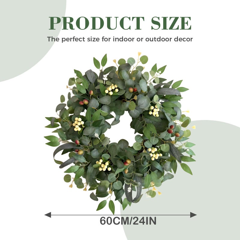 Ecerangus 22-24" Eucalyptus Wreaths for Front Door,Spring Summer Fall Autumn Winter Wreaths,Large Eucalyptus Greenery Wreath with Olive Leaves Berries for Front Door Outdoor Farmhouse Decor All Seasons - Image 4