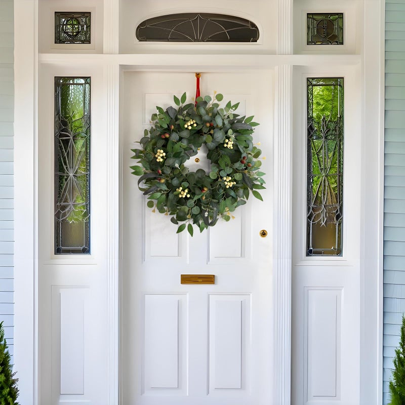 Ecerangus 22-24" Eucalyptus Wreaths for Front Door,Spring Summer Fall Autumn Winter Wreaths,Large Eucalyptus Greenery Wreath with Olive Leaves Berries for Front Door Outdoor Farmhouse Decor All Seasons - Image 2
