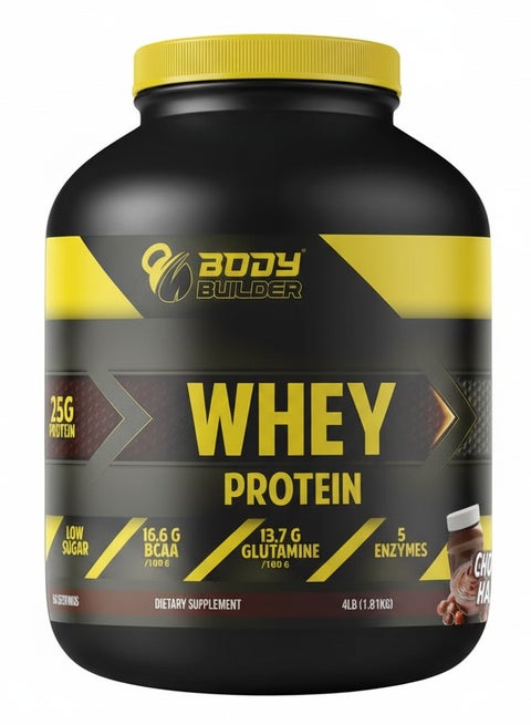 Body Builder 100% Whey Protein Support Muscle Growth and Repair, Fast Absorption, Chocolate Hazelnut, 4 Lbs