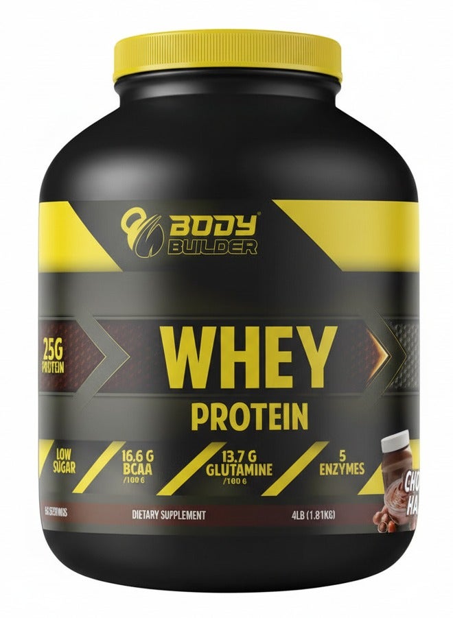 Body Builder 100% Whey Protein Support Muscle Growth and Repair, Fast Absorption, Chocolate Hazelnut, 4 Lbs - Image 1