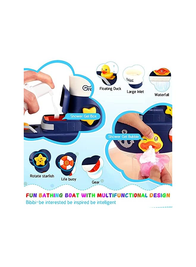 Bath Toys, Fill and Spin Boat with Suction Cups, Shower Gel Box, Floating Duck, 2 Stacking Boats, Bathtub Tub Wall Toys for Boy Girl Kids Gifts, Shower Toy Bathroom Floating Water Squirting Toys - Image 4