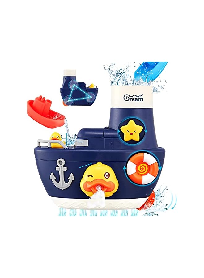 Bath Toys, Fill and Spin Boat with Suction Cups, Shower Gel Box, Floating Duck, 2 Stacking Boats, Bathtub Tub Wall Toys for Boy Girl Kids Gifts, Shower Toy Bathroom Floating Water Squirting Toys - Image 1