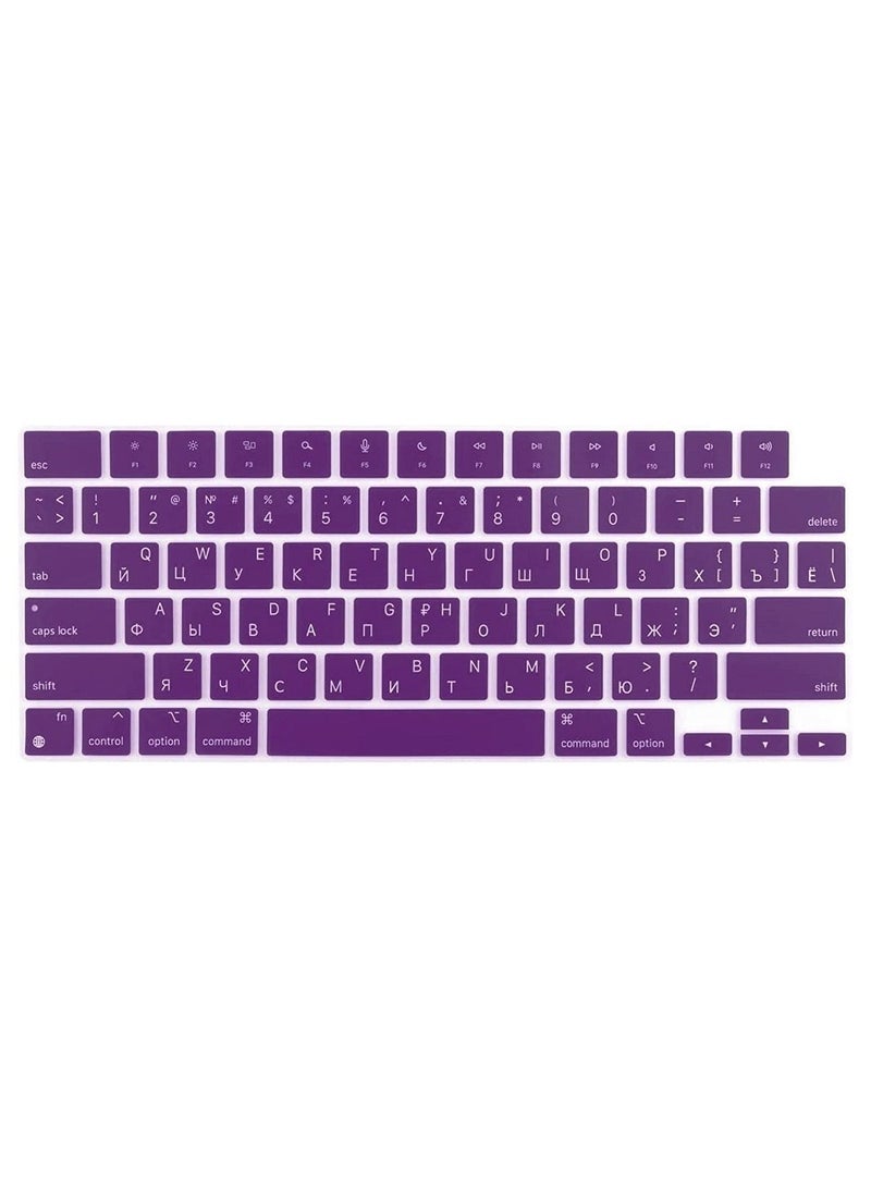 AMM US Version Russian English Silicone Keyboard Cover Skin for M2 MacBook Air 13.6 inch 2022 A2681 & MacBook Pro 14 inch 2022 2021 A2442 M1 & MacBook Pro 16 inch 2022 2021 A2485 M1, Purple - Image 1