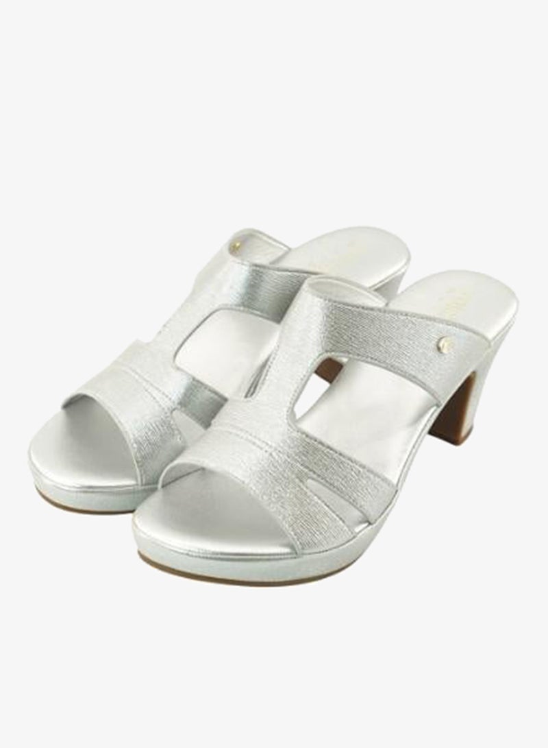 ميشيل مورجان 092-3102 Michelle Morgan Ladies Mid Heel Sandals 514ZD099 Silver - Image 4