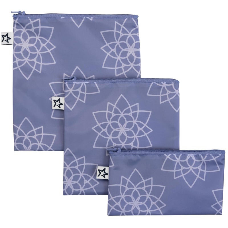 Reusable Snack Bags for Kids – 3 Pack Snack Pouches & Sandwich Bag for Toddlers – Machine Washable, Mess-Proof for Lunch & Travel (Lotus)