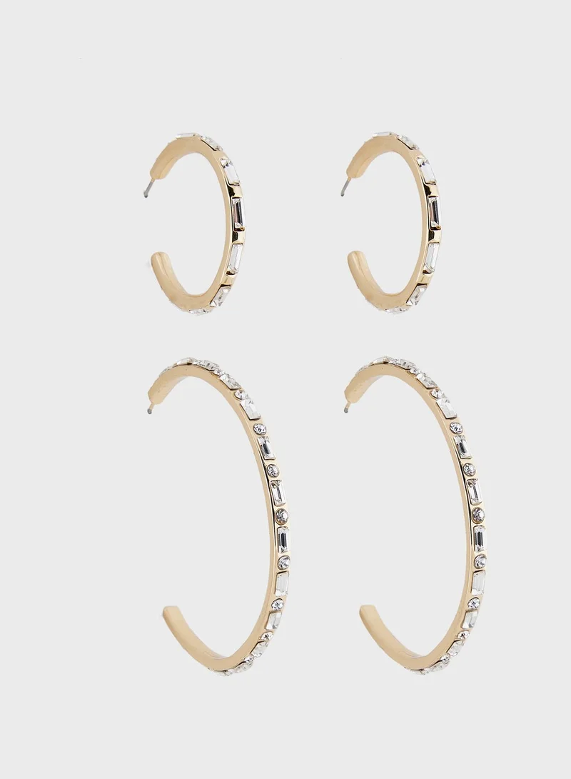 ايلا 2 Pack Stone Hoop Earrings & Choker Necklace Set