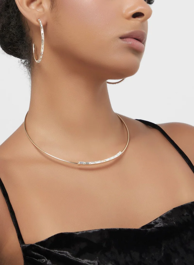 ايلا 2 Pack Stone Hoop Earrings & Choker Necklace Set