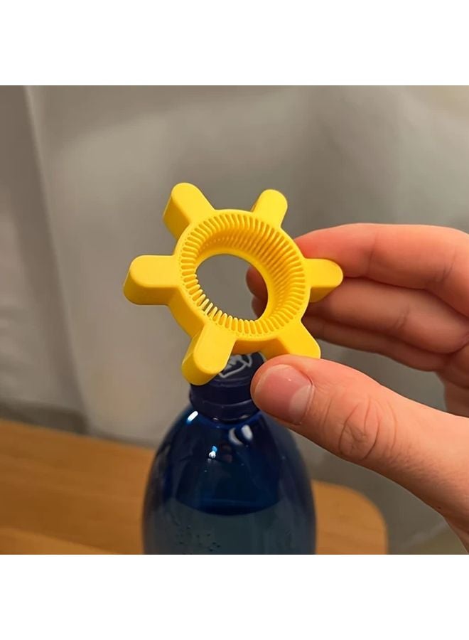 فتاحة زجاجات بلاستيكية صفراء يدوية سهلة الإمساك مع غطاء دوار مقبض مريح ومتين لأدوات المطبخ - Image 2