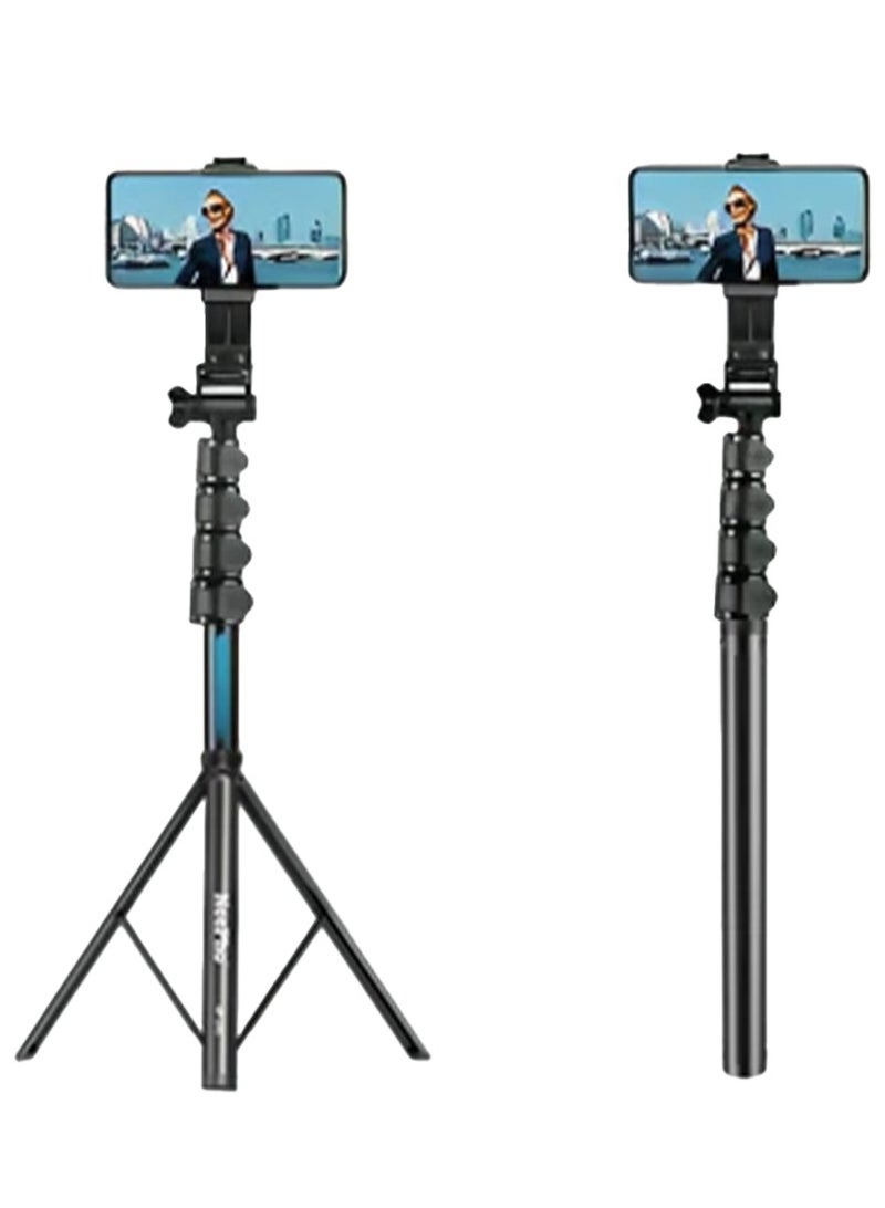 NeePho Professionally designed heavy duty extendable tripod for perfect shooting stability NP-Z3 , 360° pan-tilt head with 90° tilt, adjustable aluminum legs, compatible with cameras and phones, equipped with a quick release base, retractable rubber feet, and a center hook for increased stability in difficult conditions - ideal for night photography, videos, live streaming, and professional photography in and out of the studio  - Image 2