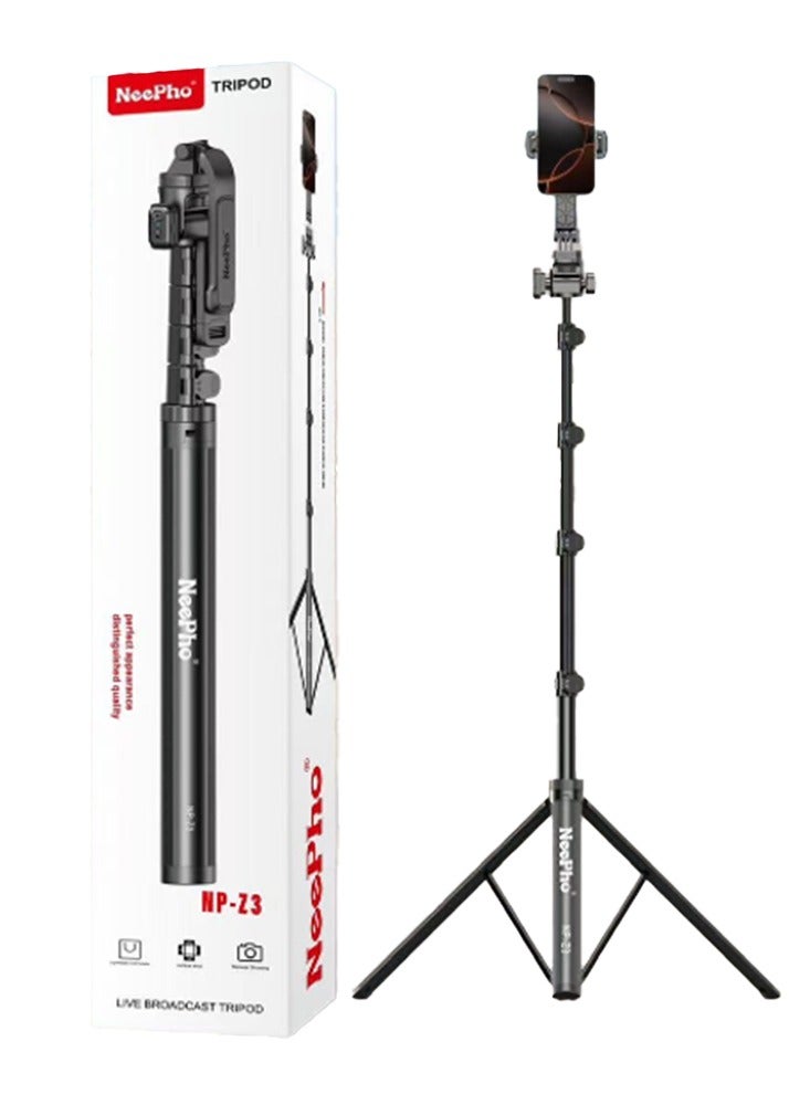 NeePho Professionally designed heavy duty extendable tripod for perfect shooting stability NP-Z3 , 360° pan-tilt head with 90° tilt, adjustable aluminum legs, compatible with cameras and phones, equipped with a quick release base, retractable rubber feet, and a center hook for increased stability in difficult conditions - ideal for night photography, videos, live streaming, and professional photography in and out of the studio  - Image 1
