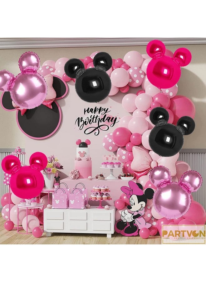 PARTVON 12 Pieces Minnie Party Balloons, Black, Rose Red, Pink Balloons for Mouse Party Decoration, Baby Shower, Girls Party Kids Birthday Minnie Theme Party Decoration Supplies  - Image 3