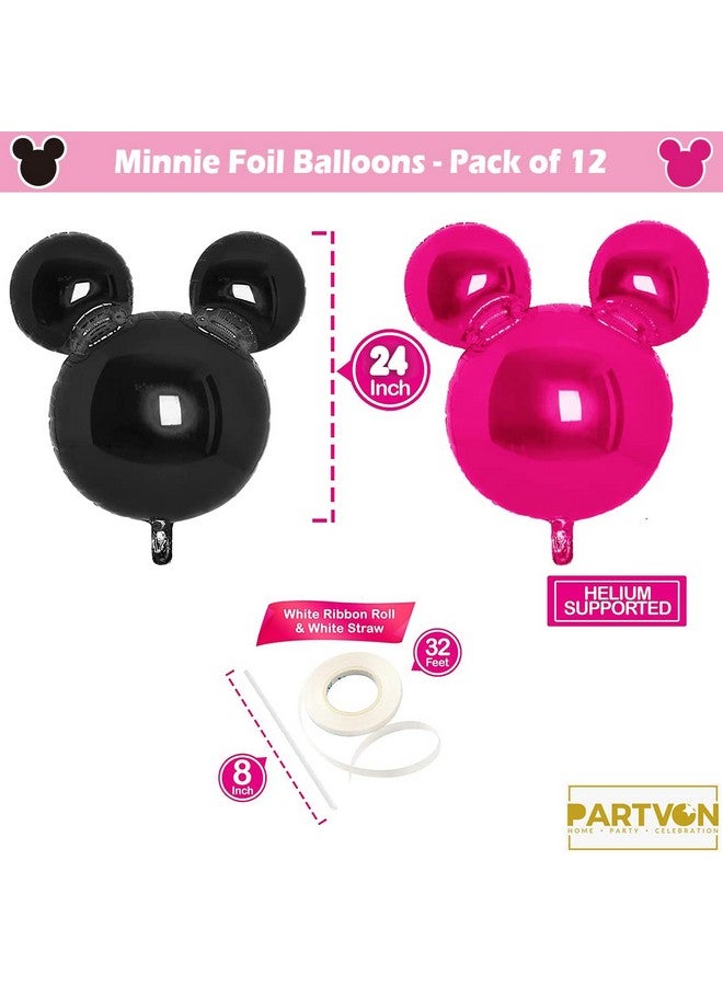 PARTVON 12 Pieces Minnie Party Balloons, Black, Rose Red, Pink Balloons for Mouse Party Decoration, Baby Shower, Girls Party Kids Birthday Minnie Theme Party Decoration Supplies  - Image 2