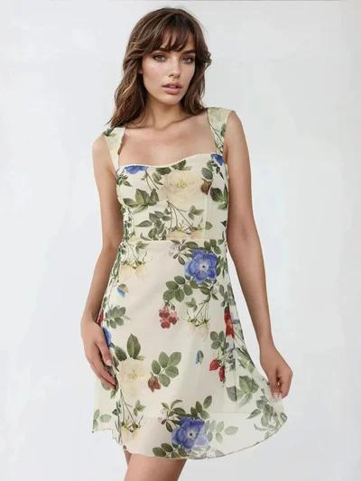 HICCUP Polka Dot Sleeveless Mini Tulle Dress with Square Neckline