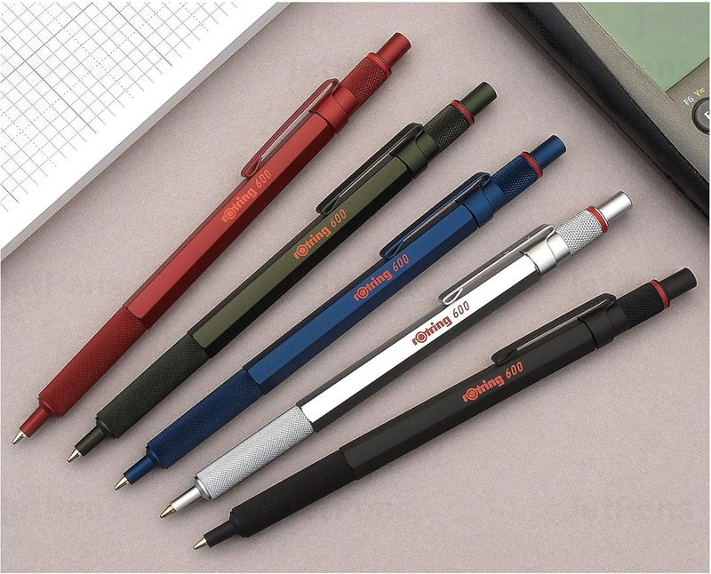 Rotring 600 Ballpoint Pen, Medium Point, Black Ink, Red Barrel, Refillable - Image 5