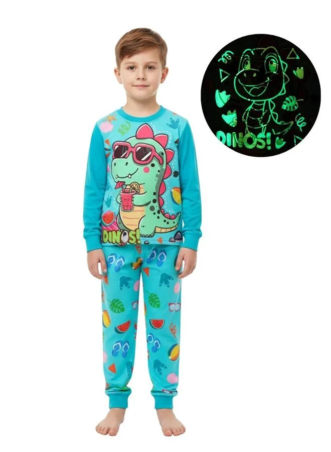 babyqlo Beach Fun Dinosaur Boys Glow in the dark Pajama Set