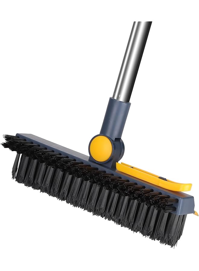 PROMASS 3 in 1 Floor Scrub Brush, Tub Tile Scrubber with Long Adjustable Handle and Squeegee, Flexible Rotation Window Stiff Bristle Cleaner for Kitchen, Bath, Bathtub, Floor, Baseboard, Wall, Patio, ​​Blue - Image 1