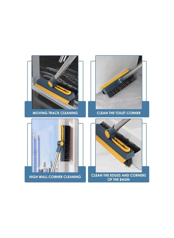PROMASS 3 in 1 Floor Scrub Brush, Tub Tile Scrubber with Long Adjustable Handle and Squeegee, Flexible Rotation Window Stiff Bristle Cleaner for Kitchen, Bath, Bathtub, Floor, Baseboard, Wall, Patio, ​​Blue - Image 2