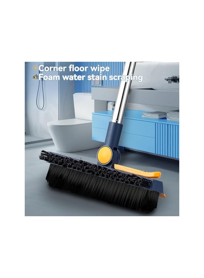 PROMASS 3 in 1 Floor Scrub Brush, Tub Tile Scrubber with Long Adjustable Handle and Squeegee, Flexible Rotation Window Stiff Bristle Cleaner for Kitchen, Bath, Bathtub, Floor, Baseboard, Wall, Patio, ​​Blue - Image 3