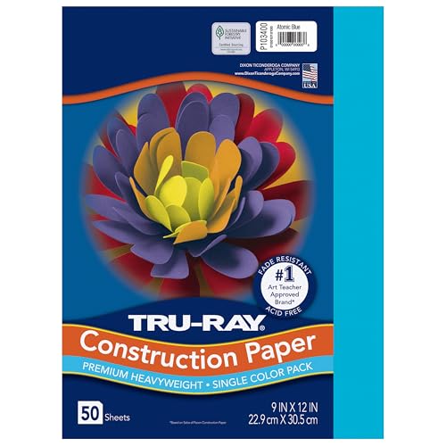 Tru-Ray Heavyweight Construction Paper, Atomic Blue, 9" x 12", 50 Sheets - Image 1