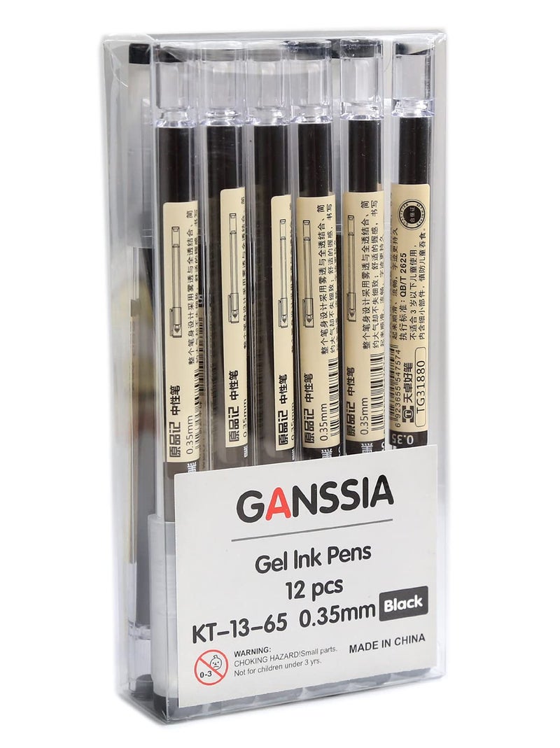 GANSSIA 0.35mm Gel Ink pen Black Ink Extra-fine Gel Ink Pens Ballpoint pen Office School Stationery Supply Pack of 12 Pcs - Image 1