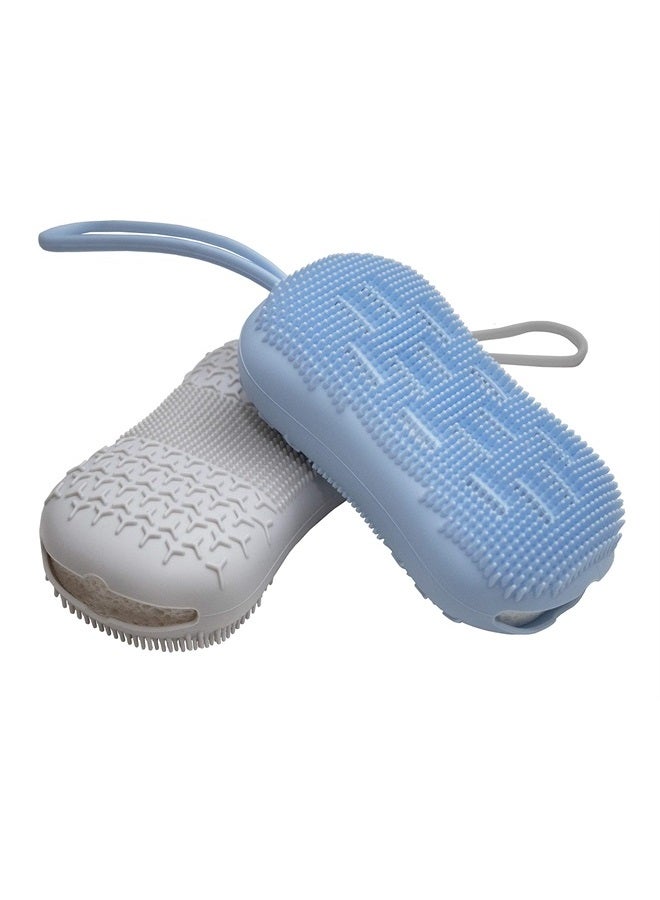 Serenity Select 2 Exfoliating Silicone Body Sponges, Double-Sided Bath or Shower Body Brush, Silicon Loofah/Built-in Sponge – Cleans & Stimulates Circulation. Christmas Stocking, Hanukkah- Blue/Gray - Image 1