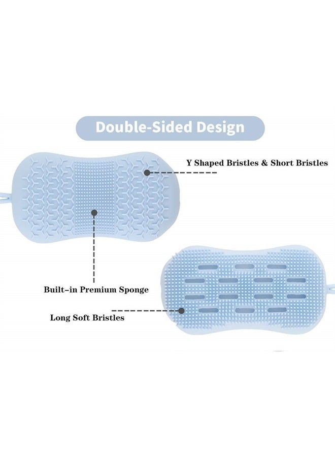 Serenity Select 2 Exfoliating Silicone Body Sponges, Double-Sided Bath or Shower Body Brush, Silicon Loofah/Built-in Sponge – Cleans & Stimulates Circulation. Christmas Stocking, Hanukkah- Blue/Gray - Image 3
