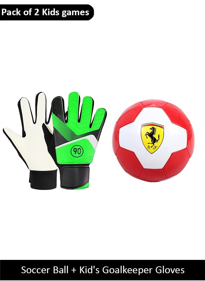 Ferrari Pack Of 2 Kids Games – Soccer Ball and Kid's Goalkeeper Gloves  - Image 1