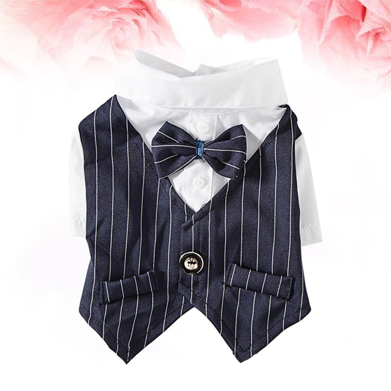 Dress Shirt Wedding Party Suit Fashion Spring Coat Adorable Clothes for Dog Pet Cat (Navy Size XS) - Image 5