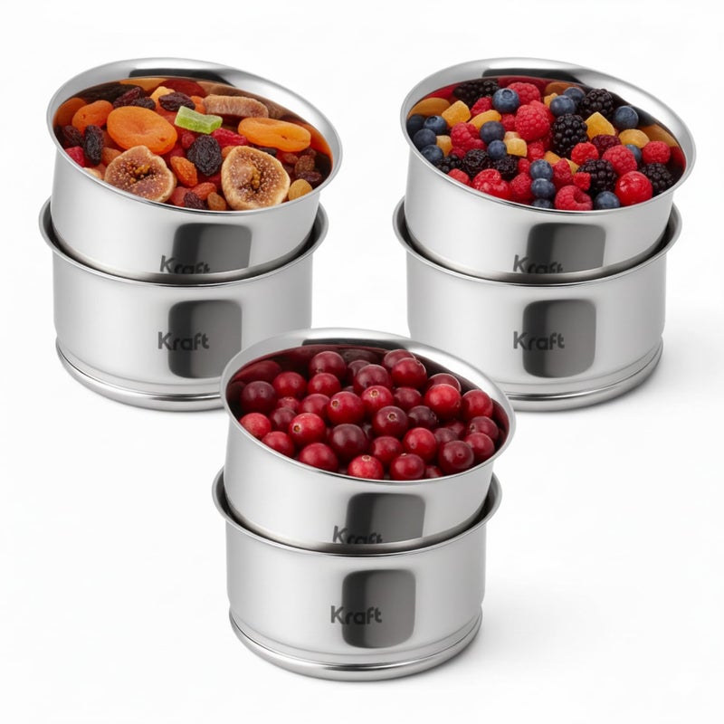 Kraft Premium Stainless Steel Bowl Set of 6-250 ml | Nesting Serving & Storage Bowls for Snacks | Mirror Finish Heavy Gauge Vati | Food Grade katori for Ice Cream, Dessert | BPA Free, Rust-Proof - Image 1