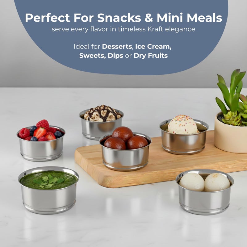 Kraft Premium Stainless Steel Bowl Set of 6-250 ml | Nesting Serving & Storage Bowls for Snacks | Mirror Finish Heavy Gauge Vati | Food Grade katori for Ice Cream, Dessert | BPA Free, Rust-Proof - Image 4