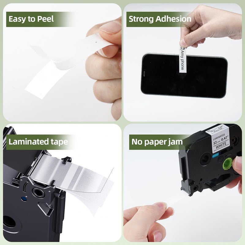 لايبل كينجدوم ملصقات بديلة متوافقة لشريط ملصقات Brother P-Touch Tze-231 Tz231 مقاس 12 مم و0.47 بوصة، أشرطة Tz مغلفة باللون الأسود على الأبيض، متوافقة مع صانع ملصقات Ptouch Ptd210 Pth110 Ptd400، عبوة من قطعتين - Image 4
