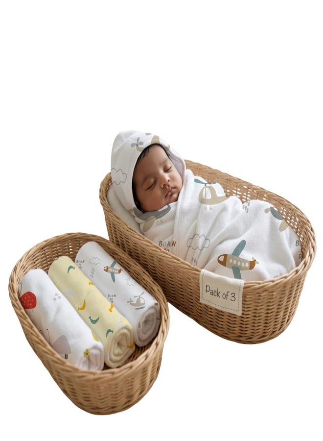 Mookoo Muslin Hooded Towels for New Born Baby | Ultra Soft Baby Bath Towel | Quick Dry Cotton Wrap | Pack of 3 | Floral+Banana+Cloud - Image 1