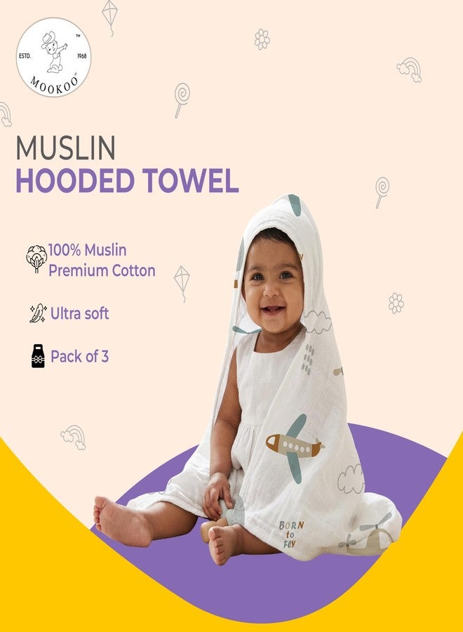 Mookoo Muslin Hooded Towels for New Born Baby | Ultra Soft Baby Bath Towel | Quick Dry Cotton Wrap | Pack of 3 | Floral+Banana+Cloud - Image 5