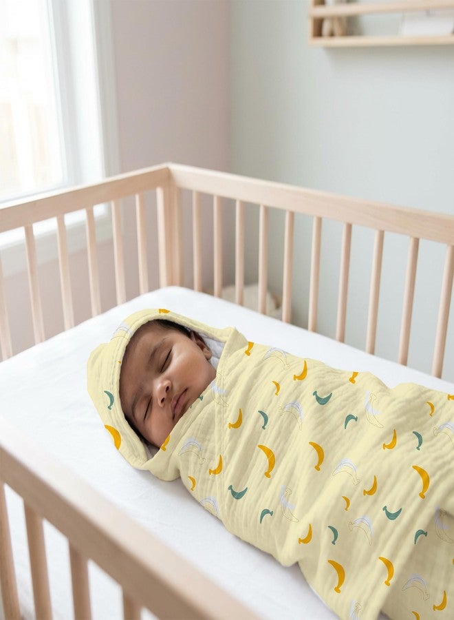 Mookoo Muslin Hooded Towels for New Born Baby | Ultra Soft Baby Bath Towel | Quick Dry Cotton Wrap | Pack of 3 | Floral+Banana+Cloud - Image 3