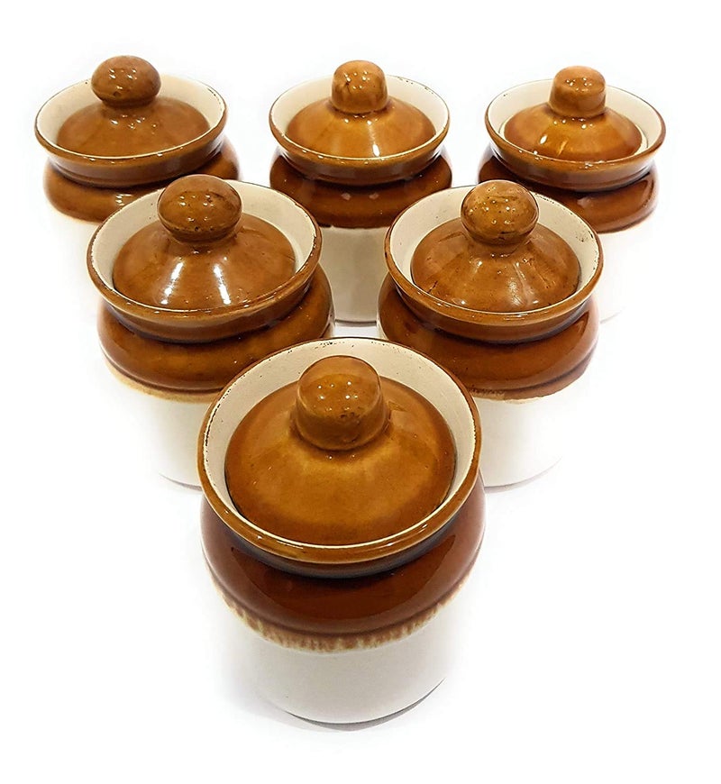 Jetwals Old Fashioned Handmade Ceramic Pickle Jar Set with Lid Dining Table JAR 200MLPACK OF 6 - Image 1