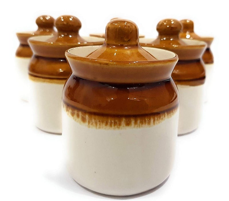 Jetwals Old Fashioned Handmade Ceramic Pickle Jar Set with Lid Dining Table JAR 200MLPACK OF 6 - Image 2