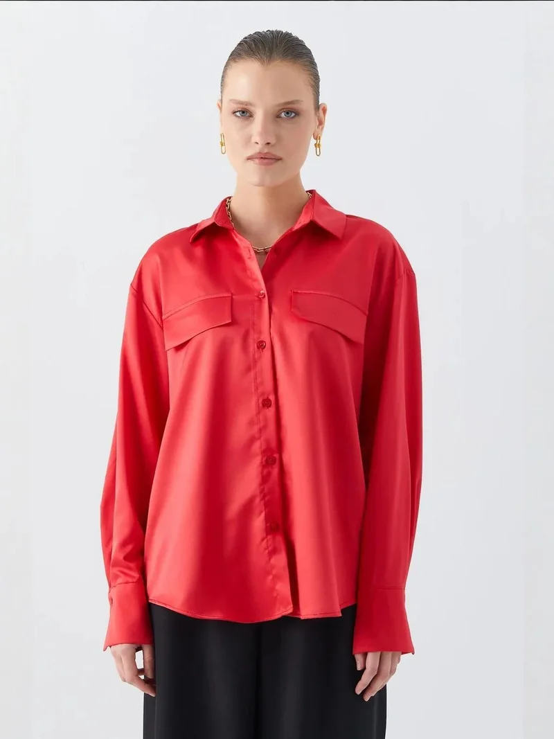 MixRay Mixray Satin Shirt with Pocket Detail