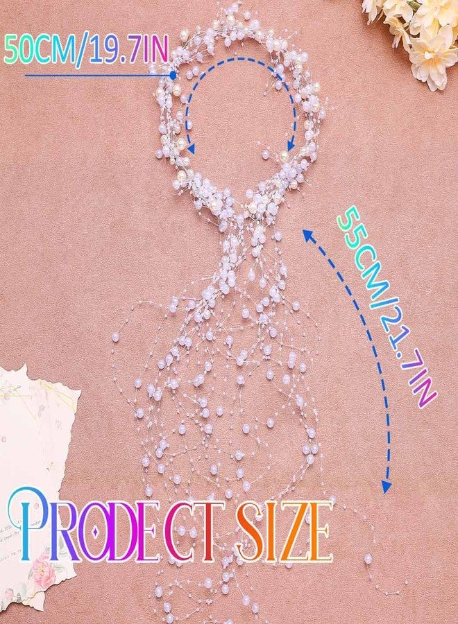 Catery Pearl Wedding Headband Bridal Hair Vine Headpiece Tassel Bride Accessories for Women (White) - Image 4