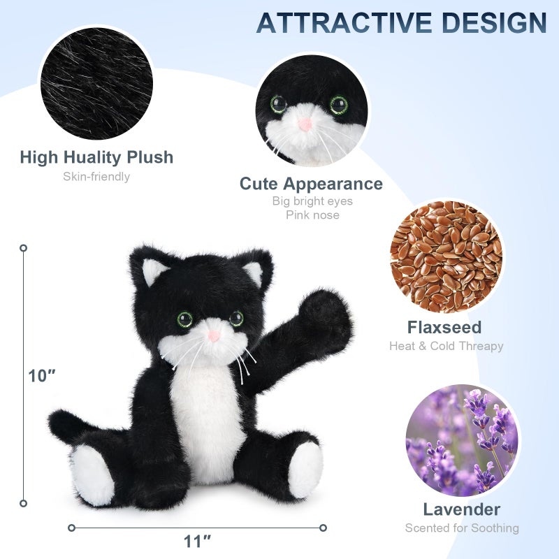SuzziPals Heatable & Coolable Black and White Cat Stuffed Animal, Cat Heating Pad Microwavable for Soothing & Relaxation, Lavender Scented Tuxedo Cat Plush Toy for Stress Relief, Cat Toys for Kids - Image 2