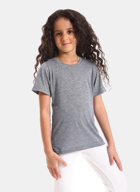 Round Neck Slip On Boys Cotton Tee - Heather Charcoal