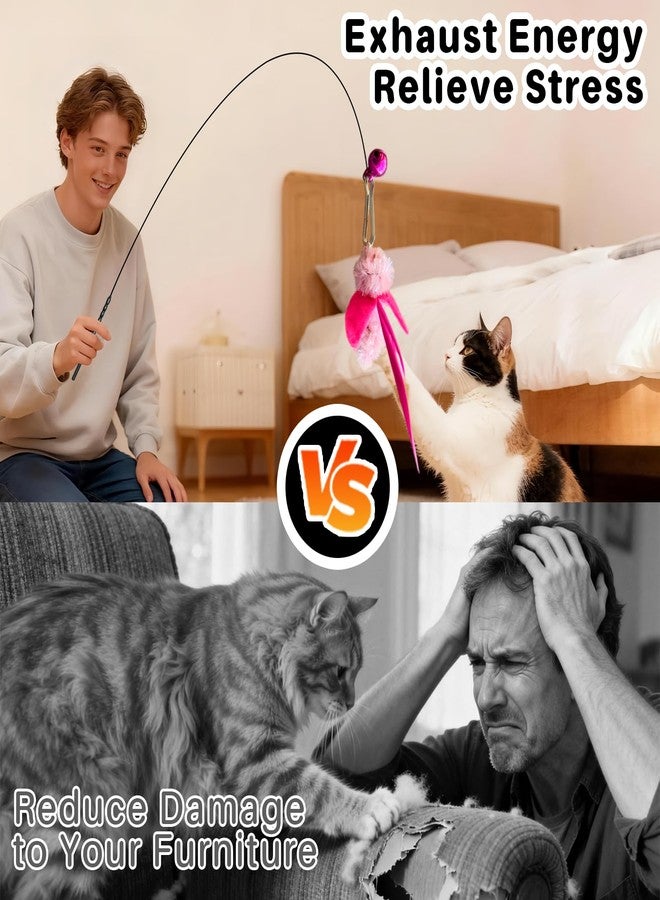 Walfront Cat Wand Toy with Feather Insect Head, Interactive Indoor Cat Teaser Wand for Calming Play, Kittens and Adult Cats, Encourages Gentle Play and Relaxing Mood - Image 4
