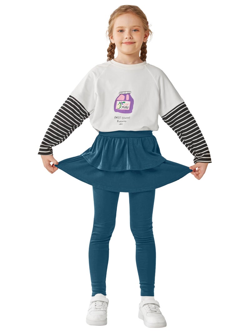 Resinta 2 Pack Girls Leggings Uniform Pants Legging with Skirts Stretch Warm Pant 4-14 Years - Image 2