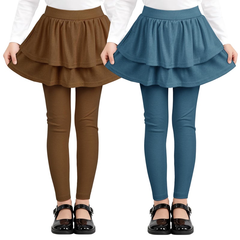 Resinta 2 Pack Girls Leggings Uniform Pants Legging with Skirts Stretch Warm Pant 4-14 Years - Image 1